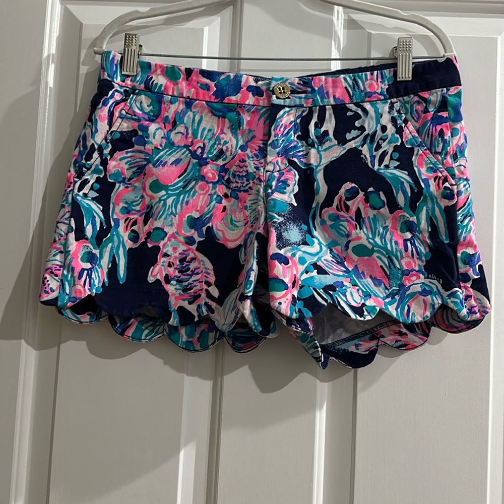 Lilly Pulitzer Navy and Pink Floral High Waist Shorts